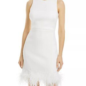 WHITE Sleeveless Feather Trim Dress